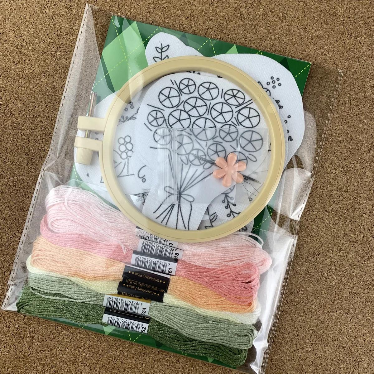 

Water Soluble Embroidery Kit for Adult Beginners Pre-Stamped Patterns Threads & Needles DIY Needlework Craft Gift for Women