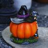 Halloween Witch Pumpkin House Figurine Luminous Resin Pumpkin Statue Crafts Desktop Ornament