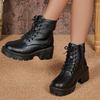 Winter New Women's Boots Lace Up Women's Fashion Thick Heel Side Zipper Ankle Boots Warm Women's Motorcycle Shoes