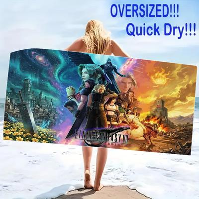 Ffvii Game Print Beach Towel, Large Soft Quick Dry Towel for Beach Camping Swimming