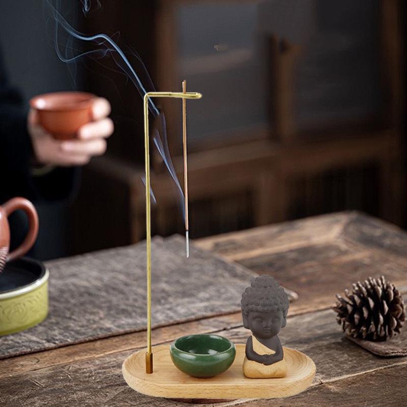 1PC Little Monk Incense Burner Ceramic Bowl Set  Brass Smoke Backflow Incense Holder