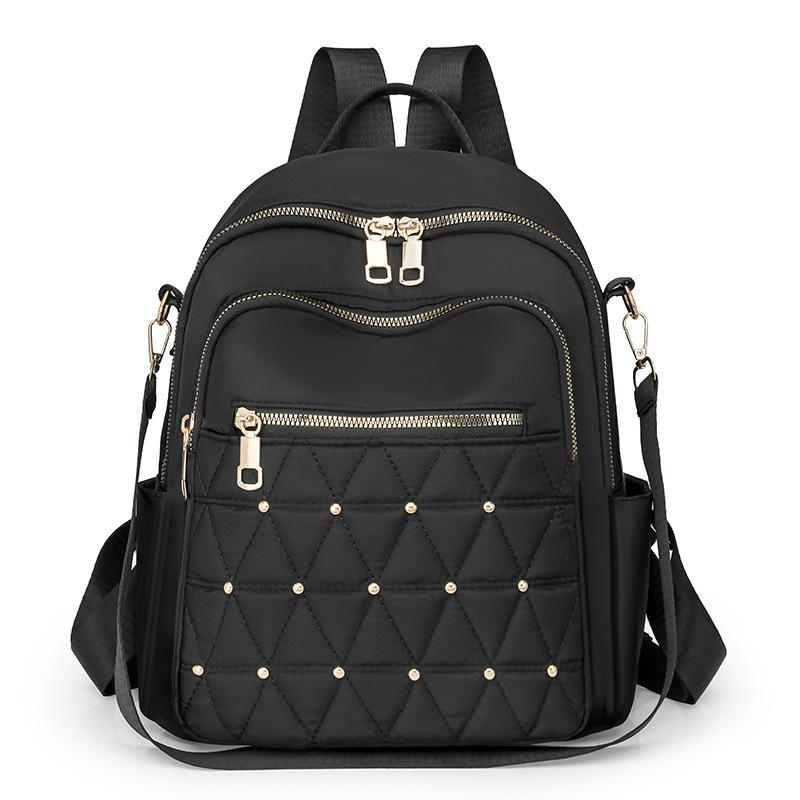 Schoolbag Solid Color Rivet Sewing Line Fashion Travel Backpack Casual Large Capacity Rhombus Korean Version Simple Women's Backpack
