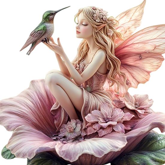 Flower Fairy Garden Stake, 2D Acrylic Fairy Decoration, Flower Fairy Hummingbird Yard Art Stake, Waterproof Outdoor Decor for Lawn Flower Bed