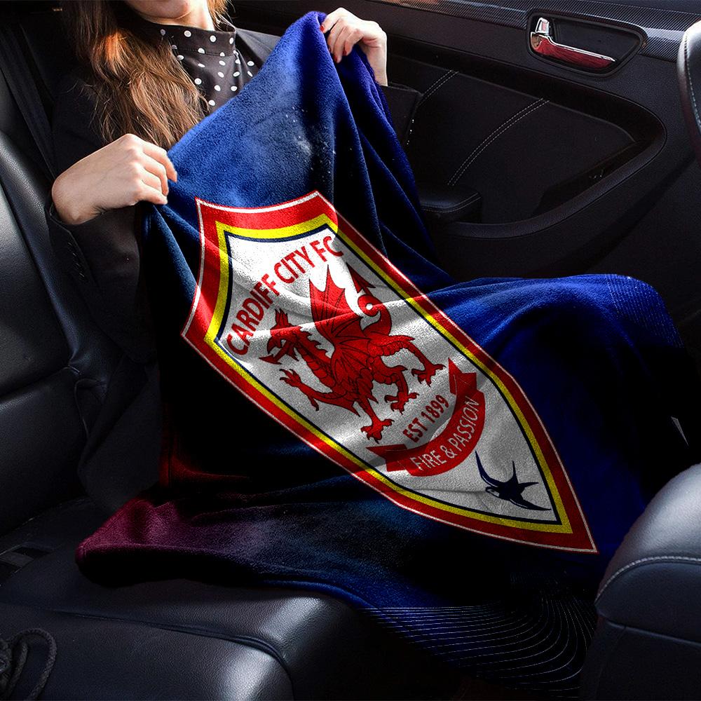 Football Club Cardiff Flannel Blanket, Soft Polyester, Modern Design, All-Season for Camping, Travel, Gifts for holidays or birthdays