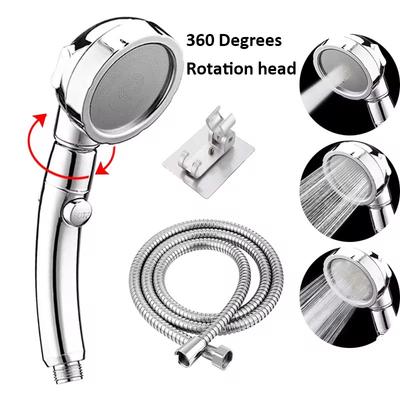 3 Modes Massage Pressure Boost Shower Head Set With Hose and Holder Silver High Pressure Large Flow Rainfall Handheld Showerhead