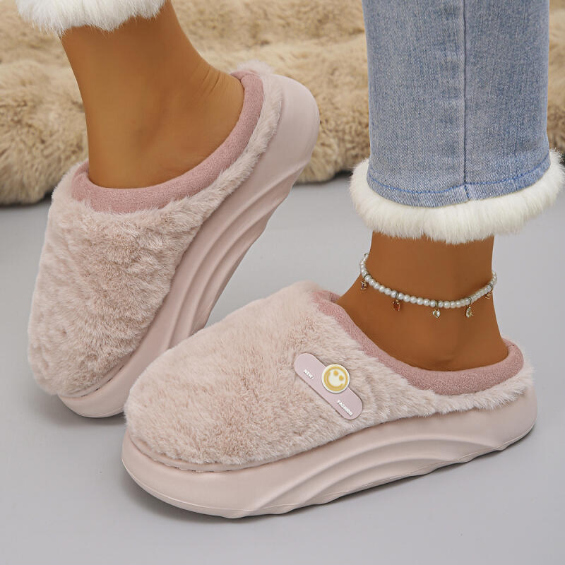 Thick Sole Plush Winter Slippers for Women Indoor House Chunky Platform Fluffy Slippers Woman Non Slip Warm Couples Cotton Shoes