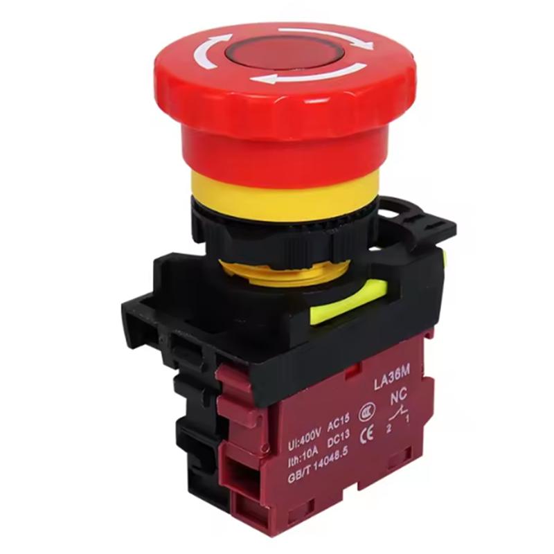 B97A-Emergency Stop Switch 22Mm LA36M 1NC Red Mushroom Head Push Button Lockable E-Stop Switches On Off Vaneaims