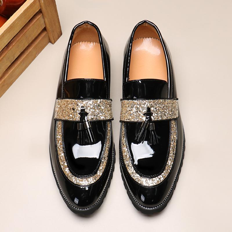 Men‘s Luxury Sequins Tassels Loafers Moccasins Wedding Party Nightclub Fashion Leather Casual Shoes for Men