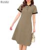 Women Casual Turn Down Collar Summer Short Sleeve Polo Dress