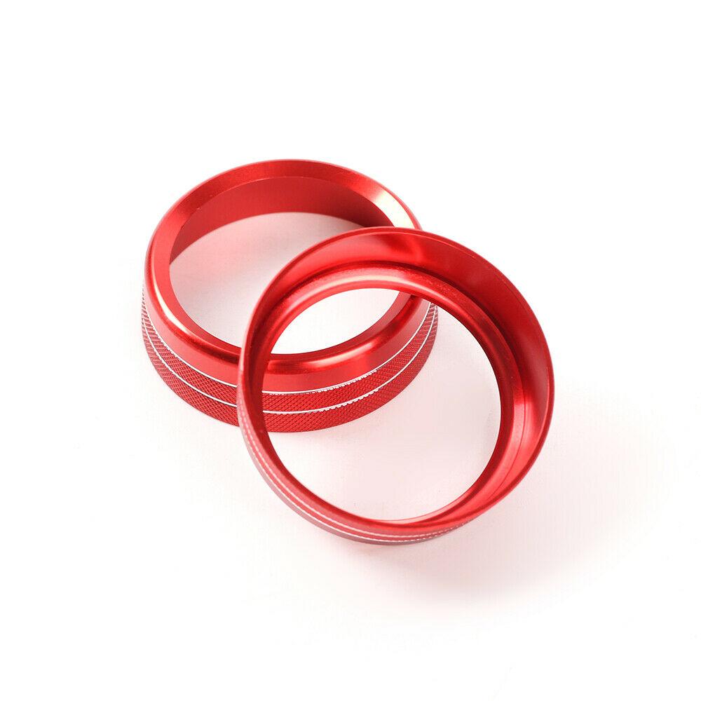2Pcs Aluminum Red Air Condition Knob Audio Volume Control Button Circle Decoration Trim Ring Cover For Ford Mustang 2015-2020