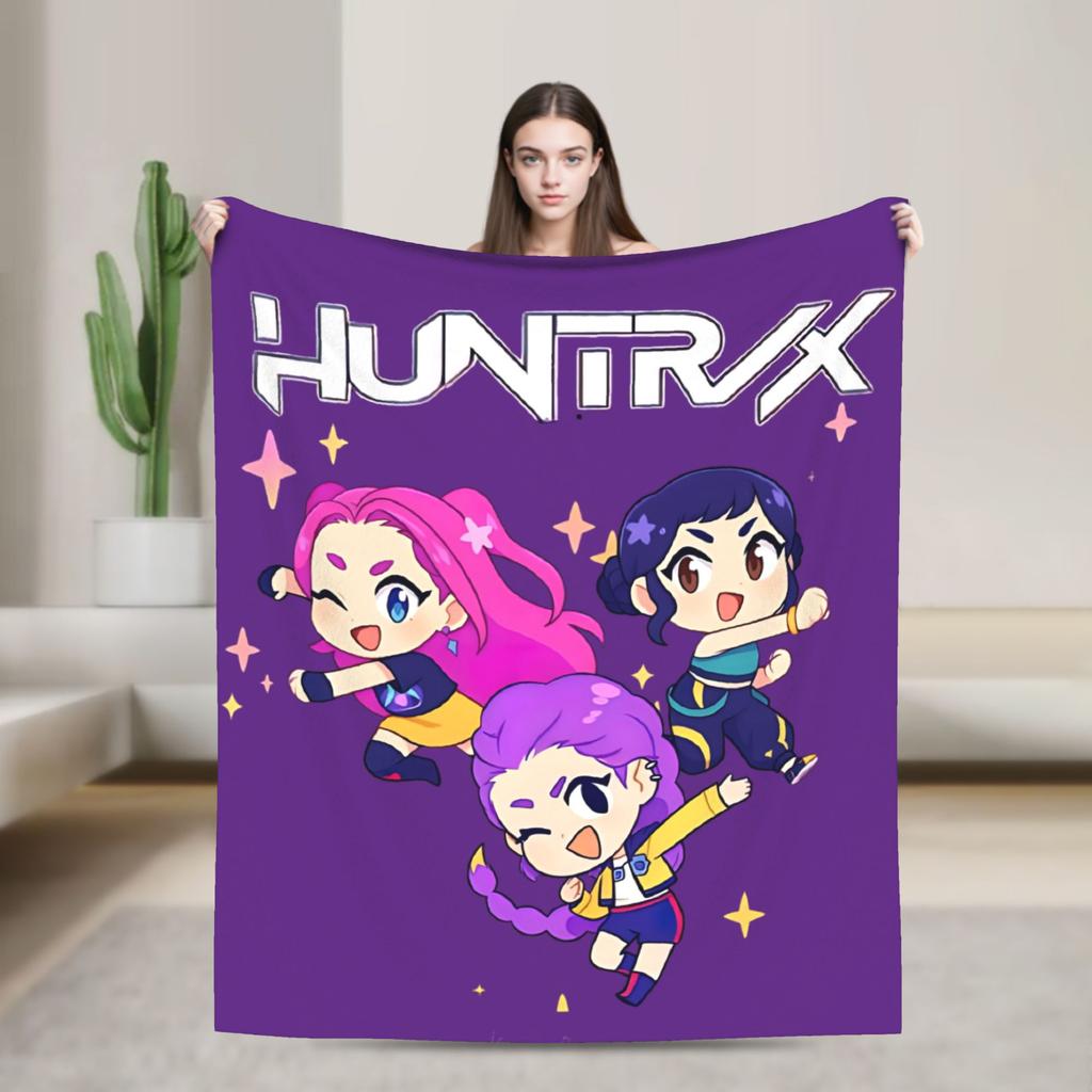 Huntrix Saja Boys KPop Demon Hunters Blanket  Plush Vintage Warm Throw Blanket for Home Autumn/Winter