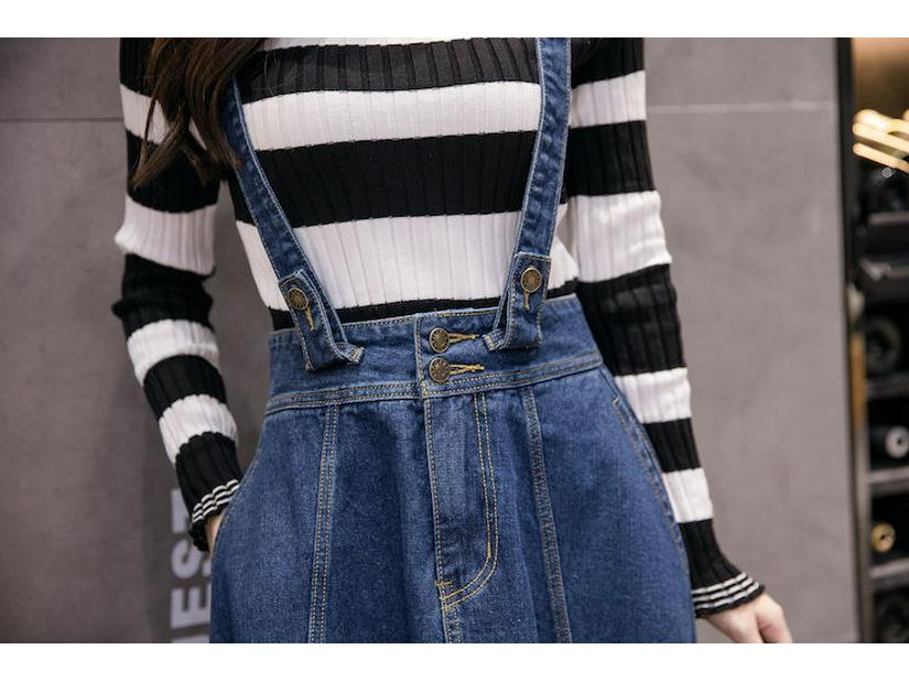 2025 Spring/Fall Detachable Straps Denim A-line Midi Skirt