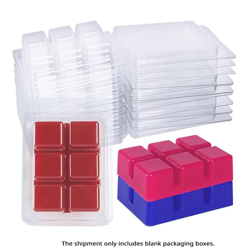 Plastic 120 Pack Clear Wax Melt Clamshell Mold, 6-Cavity Square Empty Molds Container
