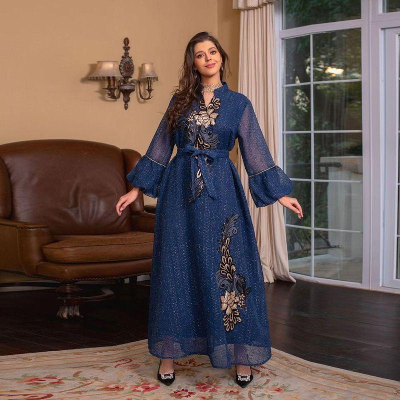 European and American 2023 New Women's clothing dress Embroidery Lace-up Long dress Embroidered Lace up Dress