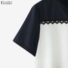 ZANZEA Women Casual Round Neck Short Sleeve Loose Patchwork Blouse
