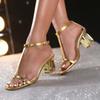 Mode Sexy Gold Offene Zehen T-Riemen Sandalen Damen Mode Knöchelriemen Schnalle Pantoletten Luxus Quadratischer Absatz Bankett Marke Designer Schuh