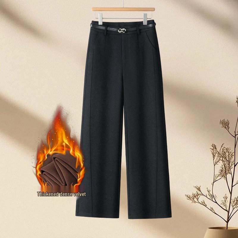 

Women s High-Waisted Black Wool Blend Wide-Leg Pants with Fleece Lining - Winter 2025 Collection L