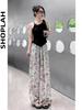 Casual High-Waist Ice Silk Ink Painting Tie-Dye Trousers