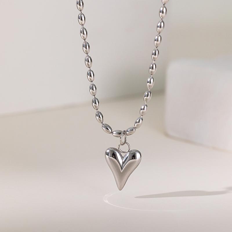 

18K Gold Plated Stainless Steel Heart Pendant Bead Chain Necklace For Women Love Symbol Hypoallergenic Dainty Jewelry Gift
