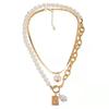 1 Pezzo Moda Donna Collane con Ciondoli di Perle a 2 Strati Collana con Catena a Serpente in Metallo Gioielli Nuovo Design Regalo