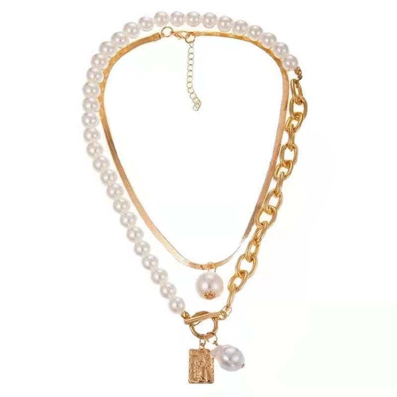 1 Pezzo Moda Donna Collane con Ciondoli di Perle a 2 Strati Collana con Catena a Serpente in Metallo Gioielli Nuovo Design Regalo