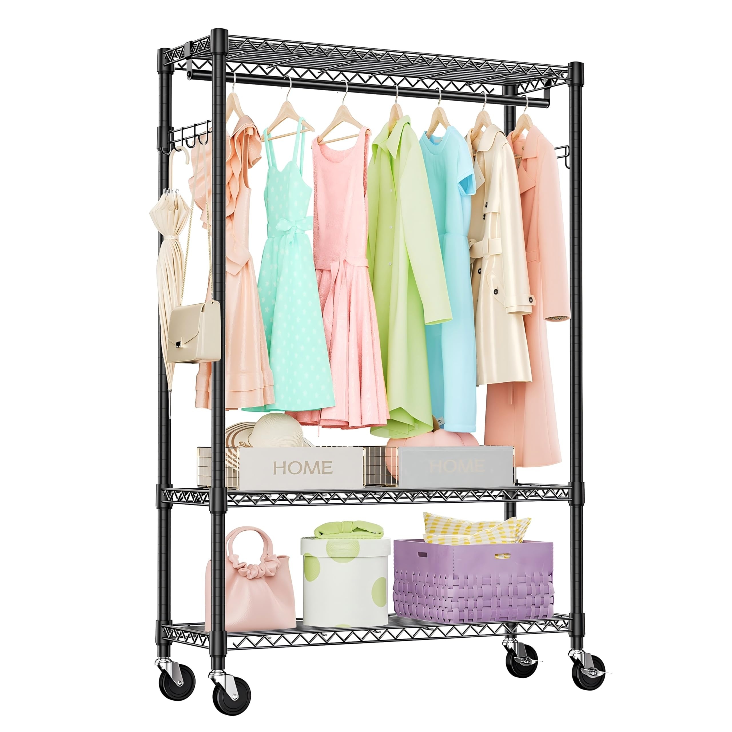 

IZEUK Clothes Rack with 3 with Clothes Garment Tools Tension Pole Double Clothes Heavy Clothing Wire Clothing Freestanding Closet with Adjusters Width чёрный