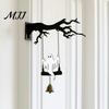 Gothic Home Accents Halloween Ghost Swing Bat WELCOME Wind Chime, Bell Door Decoration with Vintage Copper Dead Tree Silhouette Bells, Rustic