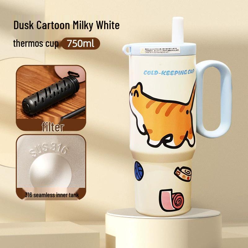 Large Capacity 316 Stainless Steel Insulated Cup with Straw and Portable Handle