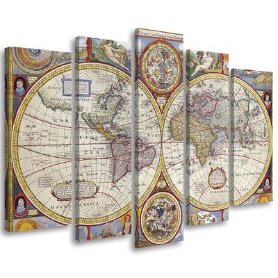 Five Piece Picture Canvas Print Old World Map Retro