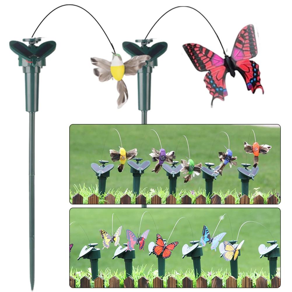 Butterfly & Bird Garden Stake Solar Powered Flying Wobble Fluttering Butterfly Ornament Solar Garden Dancing Ornament for Garden