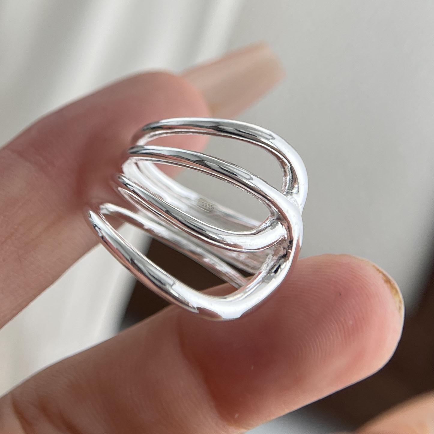 

925 Sterling Silver Rings for Women Couple Minimalist Handmade Simple Interlines Ring Fine Jewelry Gift Prevent Allergy resizable
