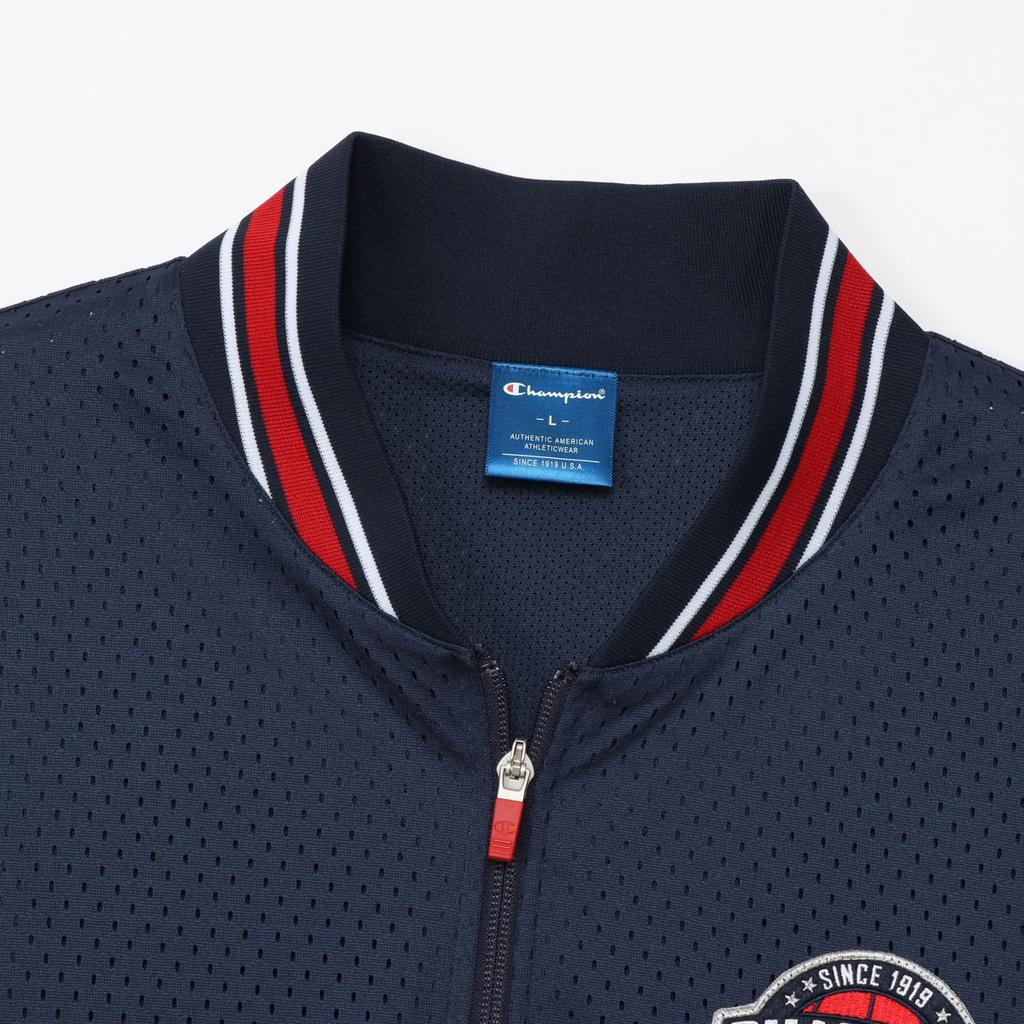 Champion Long Sleeve Polyester Zip Jacket with Graphic Logo Dark Men's 100% Design, Navy, C3-BBC26