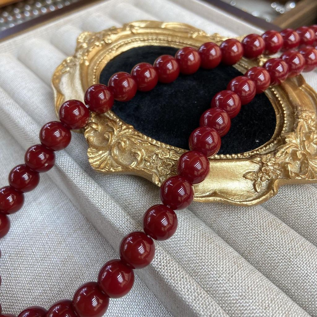 8Mm Angola Red Beaded Necklace Women'S Autumn And Winter Light Luxury Versatile Neck Chain Exquisite White Retro Clavicle Chain
