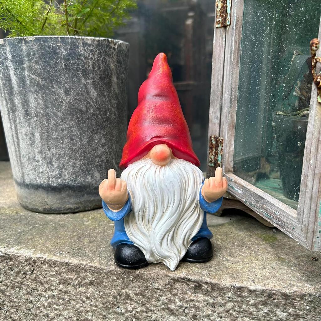 Mittelfinger Gartenzwerg Statue 9CM Frecher Garten Zwerg Statue Dekoration und Rasen Ornament - Lustige Garten Zwerge für Außenbereich oder Heimdekoration, Rot, WSH004