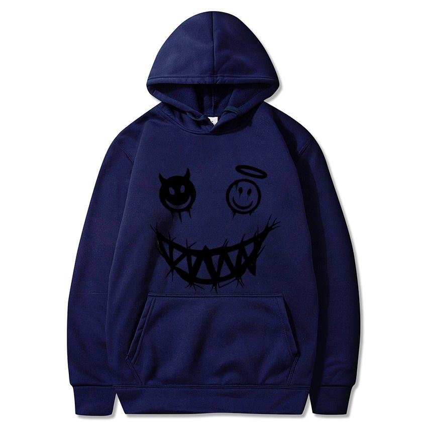 Autumn and Winter Devil Angel Smiling Face Hooded Sweatshirt, Hip-hop Street Classic Pullover, Fashionable Casual Warm Hoodie