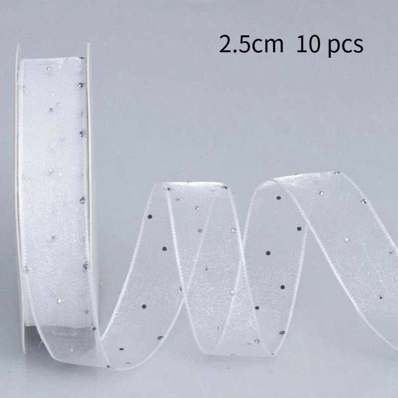 10Pcs Hotfix Crystal Organza Ribbon Trim 2.5Cm/4.0Cm 10 Yards For Handmade Bows Hair Clips Garments And Gift Boxes