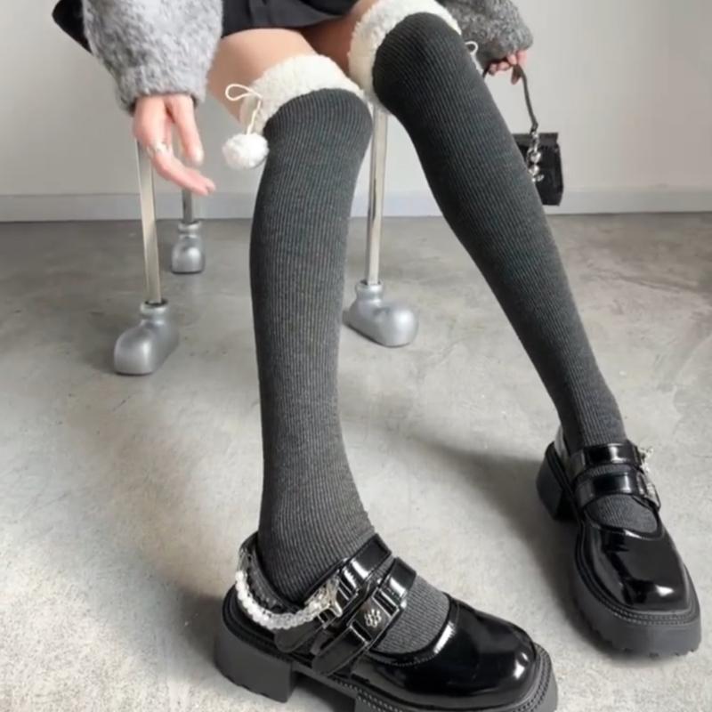 1 Pair Women Over Knee Stockings Princess Style Dress Socks Ruffle Thigh High Socks Long Tube Frilly Socks Ballet Socks