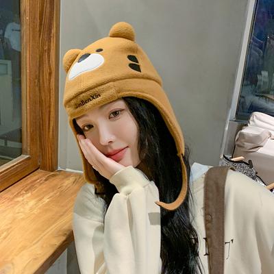 Little Bear Cute Warm Ear Protection Hat Billus Cartoon Autumn Winter Cashmere Cap Women's Warm Sunscreen Lei Feng Hat