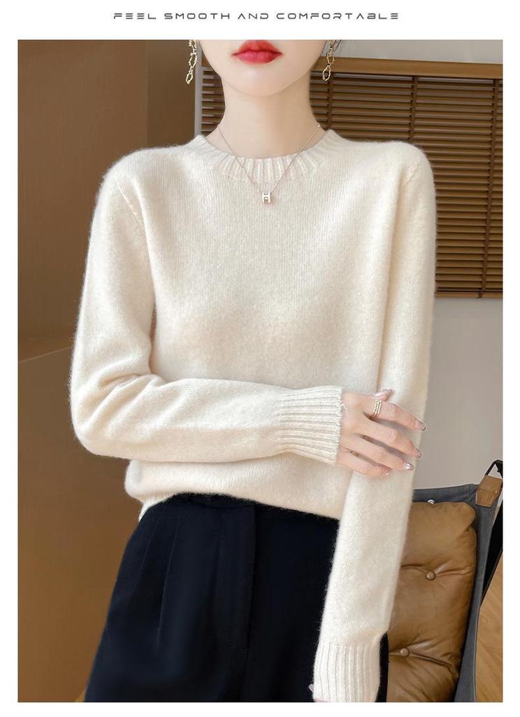 Women's Round Neck Long Sleeve Cashmere Wool Sweater - Autumn/Winter Fashion Layer