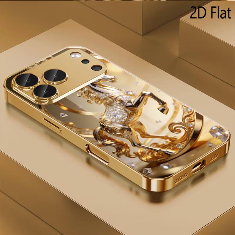 Golden Steed Patterned tempered glass design for iPhone16 17 ProMax 1514 1312 11ProMax Phone Case Camera Cover Shockproof Hard B