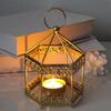 62KD Hexagonal Metal Holder Hollowed Iron Candlestick Hanging Lanterns