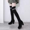 Mode 2024 Neue Schwarze Damen-Sockenstiefel Damen Winter Absatzschuhe Über dem Knie Oberschenkelhohe Stiefel Weiblich Frau Outdoor-Stiefel