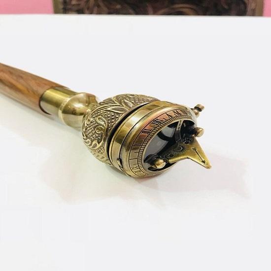 Best Quality Brass Compass Push Button Sundial Handle Handmade Walking Stick Canes Victorian Wands Walking.