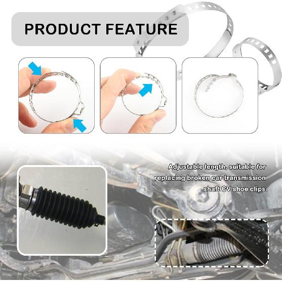 10PCS CV Boot Clamp Kit Include 5PCS Small and 5PCS Large Hose Clamps,Adjustable Hose Clamps Stainless Steel,Universal Pipe Clamps for Fasten