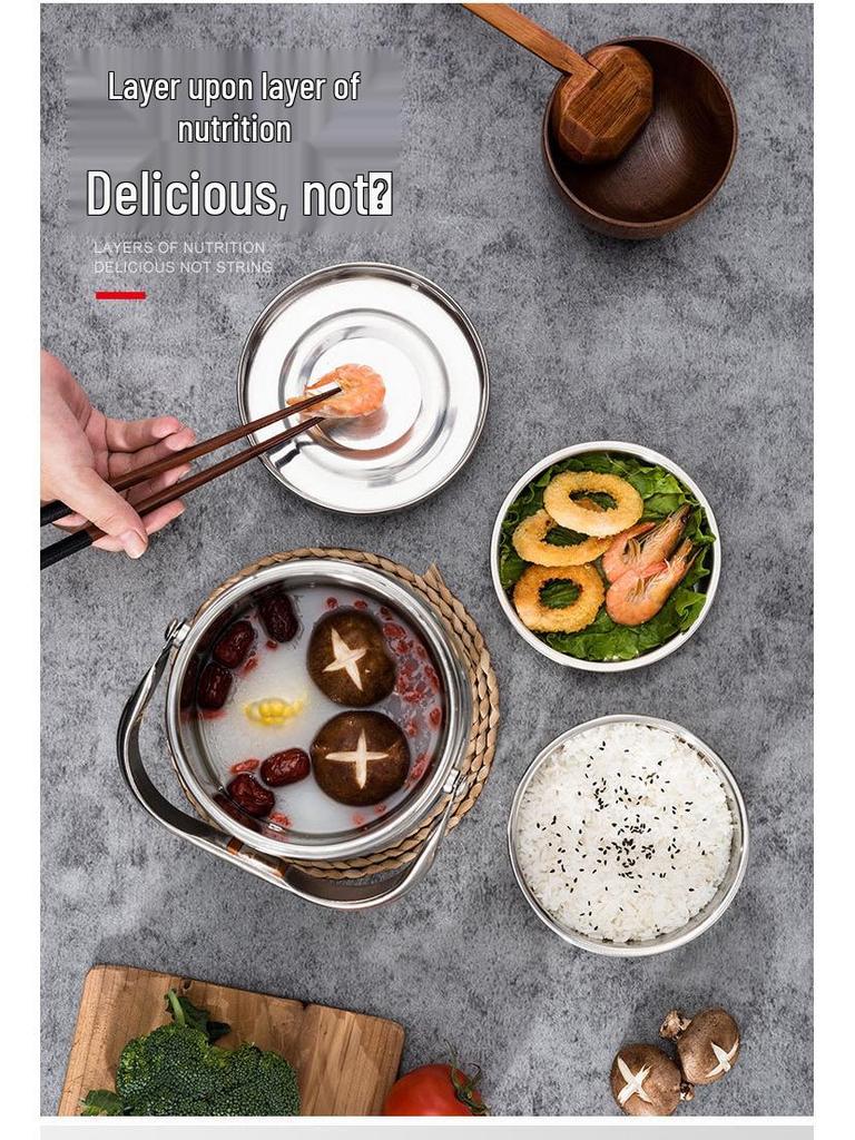 Doppellagige isolierte Edelstahl-Lunchbox – Trommelförmiges Bento für Schüler & Berufstätige.