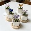 Mini Potted Glass Flower Decoration Miniature Tulip Flower Planter Pot Figurine Statue Home Office Bookshelf Desktop Ornament