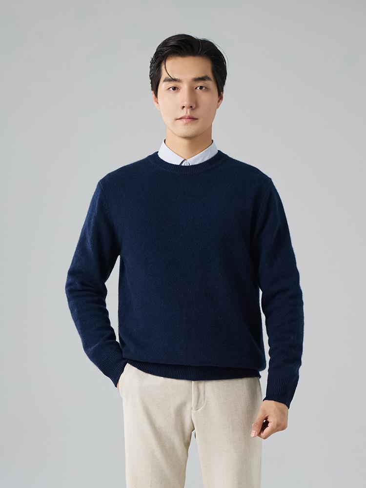2025 crew neck cashmere sweater thickened solid color long-sleeved sweater knitted bottomed wool sweater