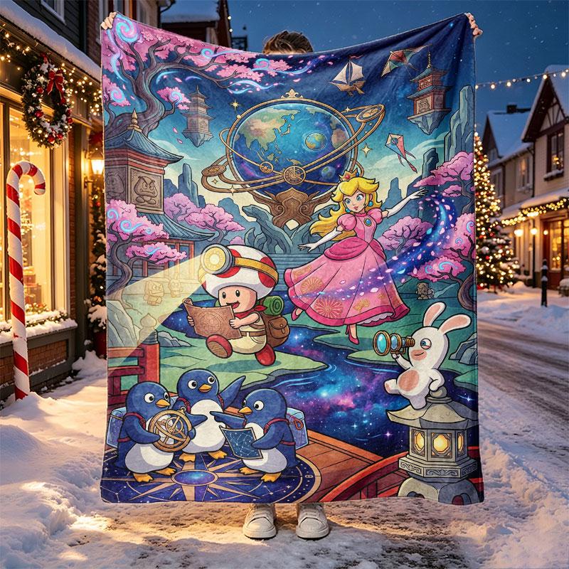 Princess Peach Toadstool Pattern Blanket for Home Decoration, Bed, Sofa, Car Travel, Camping, Suitable for All Seasons, Birthday Christmas Gift