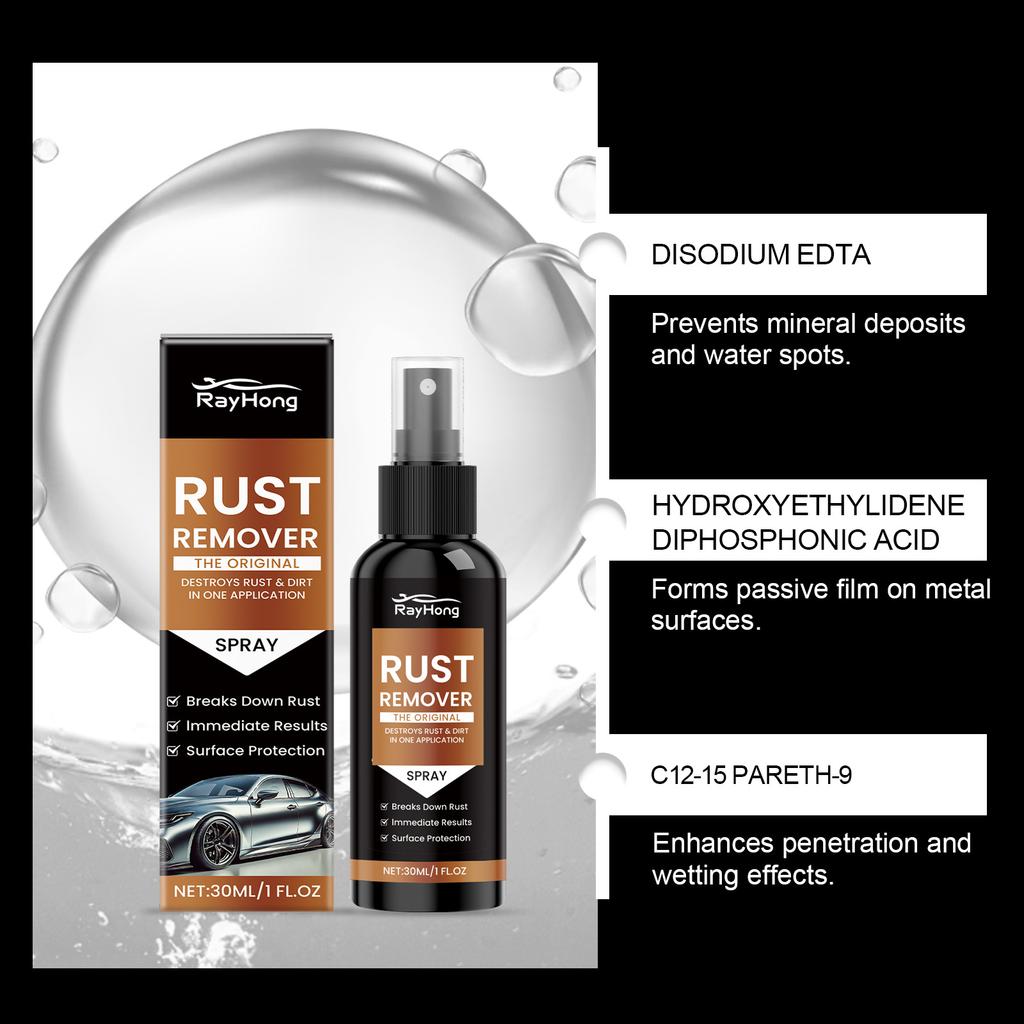 30ml Car Rust Remover Spray Automobile Hub Rust Remover Metal Multiple Surfaces Iron Stain Cleaner Cleaning Tools Car Supplies