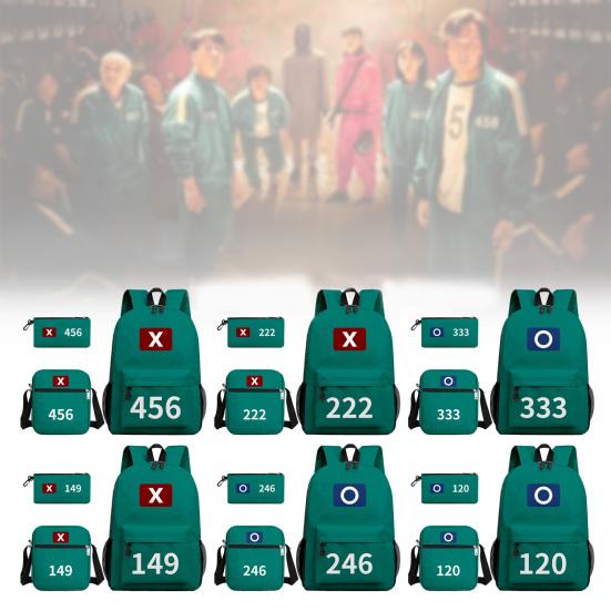 Squid Student Game Backpack Korean Game Laptop Backpack Shoulder Bag Pen Pouch Squid Day Pack for College High School Teen
